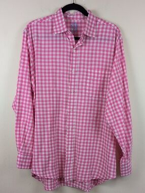 J McLaughlin Pink Gingham Men's Button-Down Cotton Dress Shirt Size L